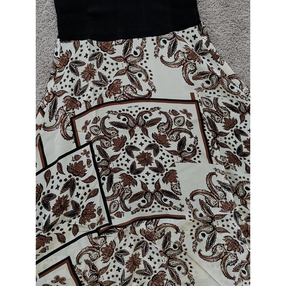 Saint Sofia Lila Hanky Hem Dress Cream Paisley Size 10 NWT Boho Asymmetric Midi - Picture 4 of 15